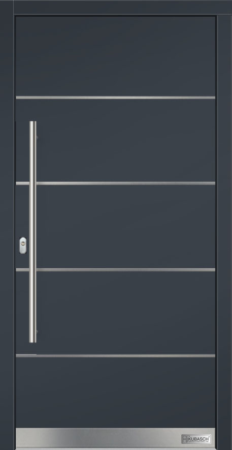 Moderne Holz-Haustür BERLIN FX 04 Moderne Holz-Haustür BERLIN FX 04 mit glatter Echtholzoberfläche und minimalistischer Griffstange.