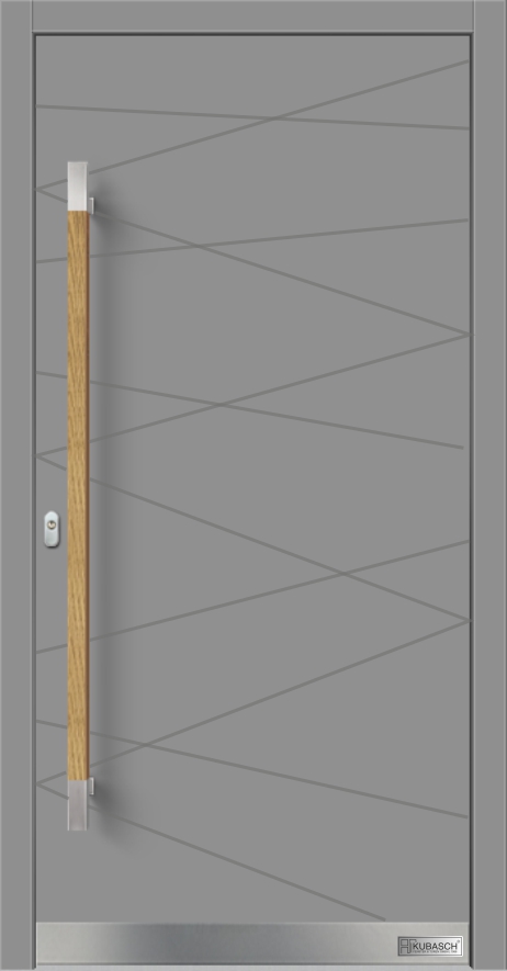 Moderne Holz-Haustür BERLIN FX 05 Moderne Holz-Haustür BERLIN FX 05 in hellem Grau Querfräsungen und Holzgriff.