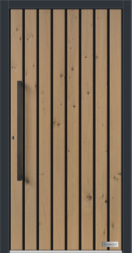 Moderne Holzeingangstür BERLIN FX 07 Moderne Holzeingangstür BERLIN FX 07 mit exklusiven Querfräsungen in der Eichen-Holzoberfläche.