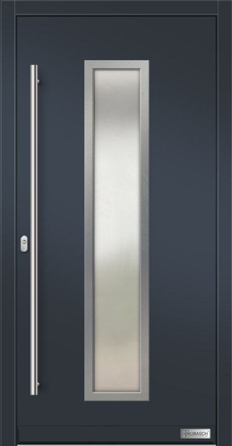 Moderne Haustür LONDON FX 01 Moderne Haustür LONDON FX 01 mit Glasausschnitt und Aluminiumumrandung.
