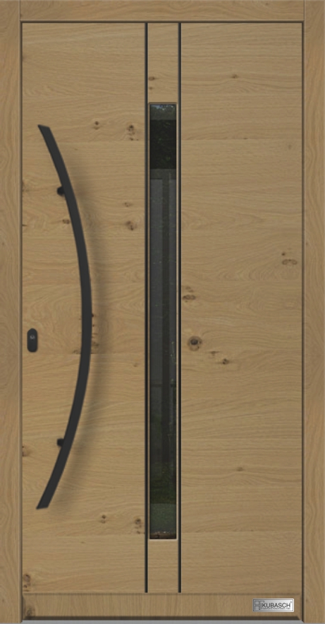 Holz-Haustür LONDON FX Nr.03 Moderne Holz-Haustür LONDON FX Nr.03 mit schwarzem Glaseinsatz und Edelstahlgriff rund, Maßanfertigung