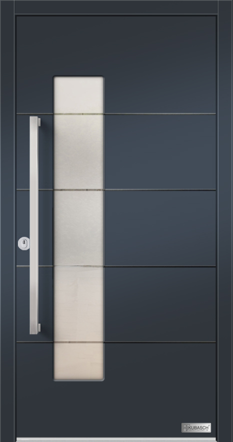 Moderne Holz-Haustür LONDON FX 04 Moderne Holz-Haustür LONDON FX 04 mir Glasausschnitt, Satinatoglas und Querfräsungern.