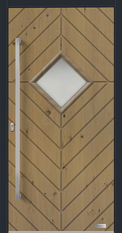 Haustürenmodell LLONDON FX 06 Interessante Hauseingangstür Model LONDON FX 06 mri Querfräsungen im Raute-Muster und Glasausschnitt.