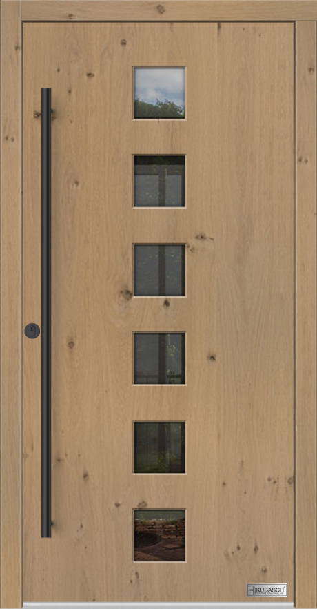 Haustür aus Holz Modell OSLO Nr. 03 Premium Eingangstür aus Holz Modell OSLO 03 mit 6 Glasausschnitten und Echtholzoberflache aus Eiche.