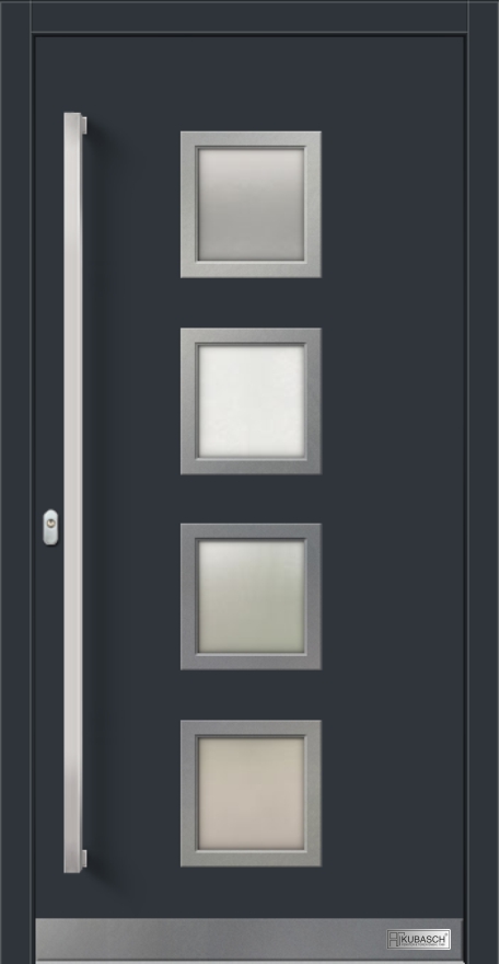 Haustürenmodell OSLO FX 02 Moderne Eingangstür aus Holz Modell OSLO FX 02 in Anthrazit und vier Lichtausschnitten mit Aluminiumumrandung.